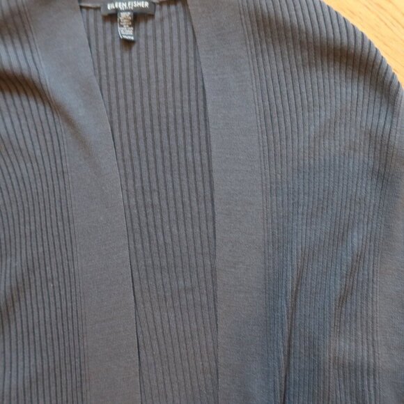 EILEEN FISHER tencel duster cardigan ribbed open front lagenlook OS sleeveless - Picture 3 of 10